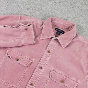 Vintage Lands' End Shirt Mens Medium Pink Corduroy Button Up Hong Kong Pockets
